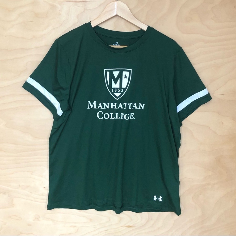 Under Armour Manhattan College Dark Green Logo Tee Unisex Mens Size XL/TG.